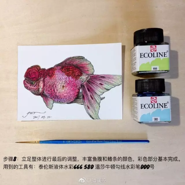 淡彩金魚插畫教程