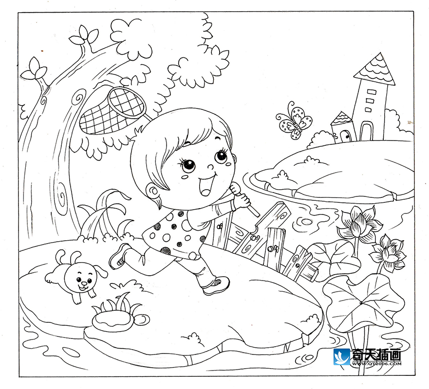 奇天CG學院,手繪插畫,捕蝴蝶