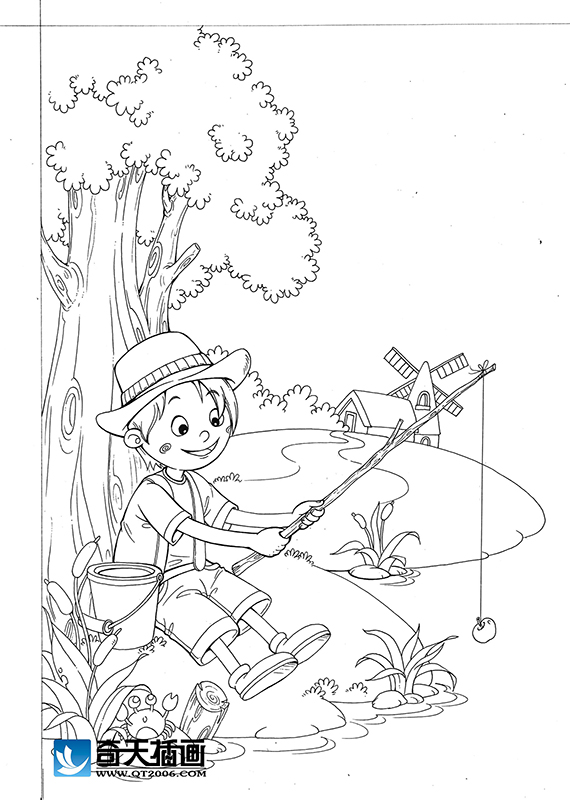 奇天CG學院,手繪插畫,釣魚
