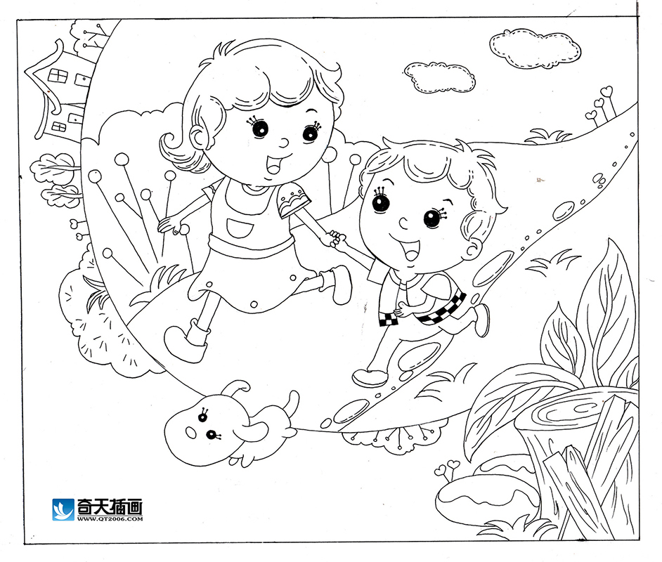 奇天CG學院,手繪插畫,和媽媽出去玩
