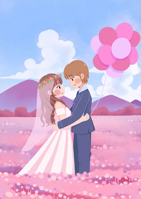 奇天CG學院,視覺插畫,扁平婚紗照 (2)