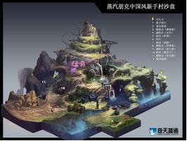奇天CG學院,游戲場景,蒸汽朋克新手村沙盤