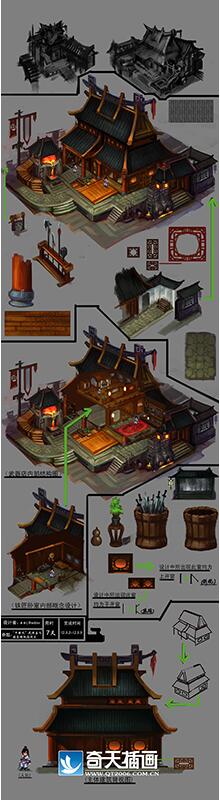 奇天CG學院,游戲場景,中國風武器店與鐵匠鋪