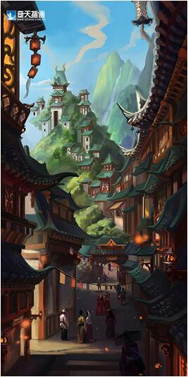 奇天CG學院,游戲場景,主城氣氛圖