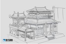 奇天CG學院,游戲場景,中國風鐵匠鋪線稿